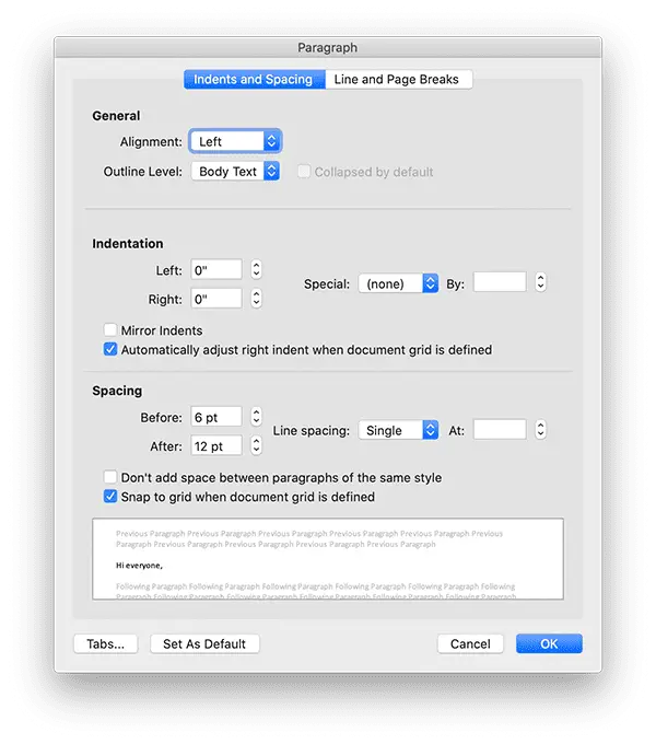 ms word paragraph options | Daniel M. Clark