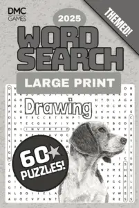 Cover of "Drawing Word Search" - a puzzle book featuring 60 word search puzzles about sketching techniques, famous artists, and art tools.