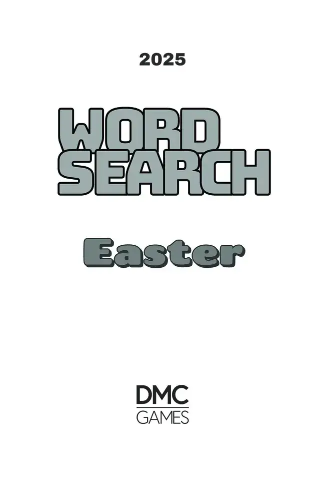 Interior Title Page: Title page of Easter Word Search 2025 book with decorative Easter elements.