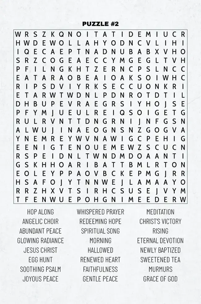 Second Word Search Puzzle Page: Another puzzle page from Easter Word Search 2025 showcasing seasonal vocabulary.