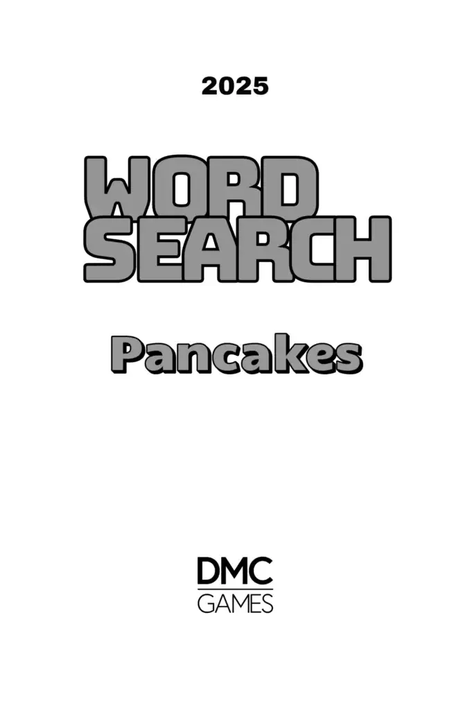 Title page of Pancakes Word Search book with themed typography.