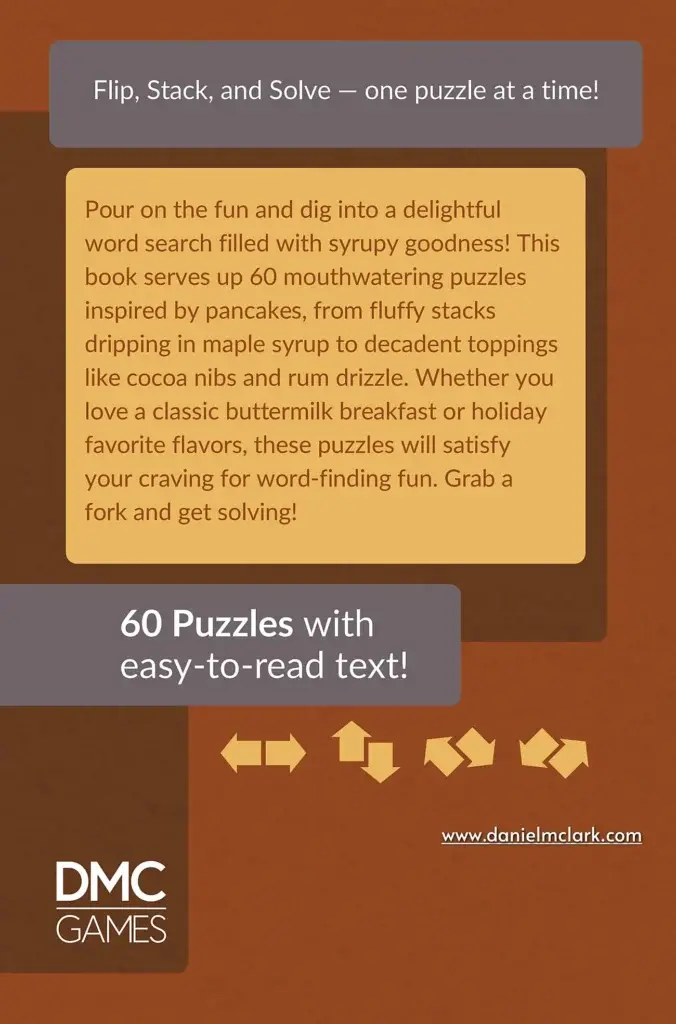 Back cover of Pancakes Word Search book with description and details.