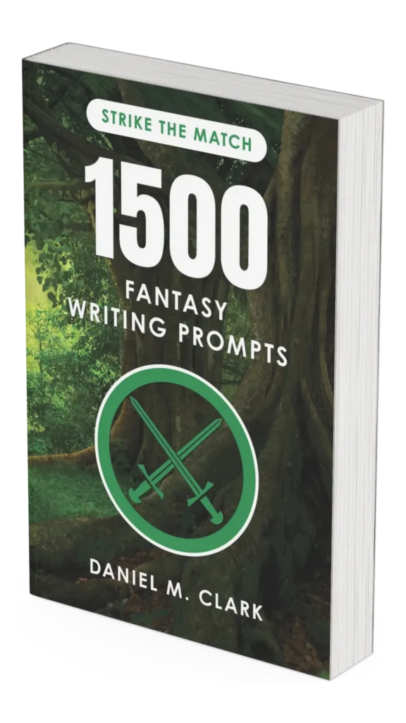 A mockup of the 1500 Fantasy Writing Prompts book, print version